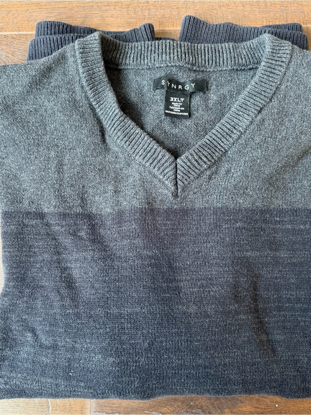 Men's Ombre Three-Tone Gray V-Neck Sweater
